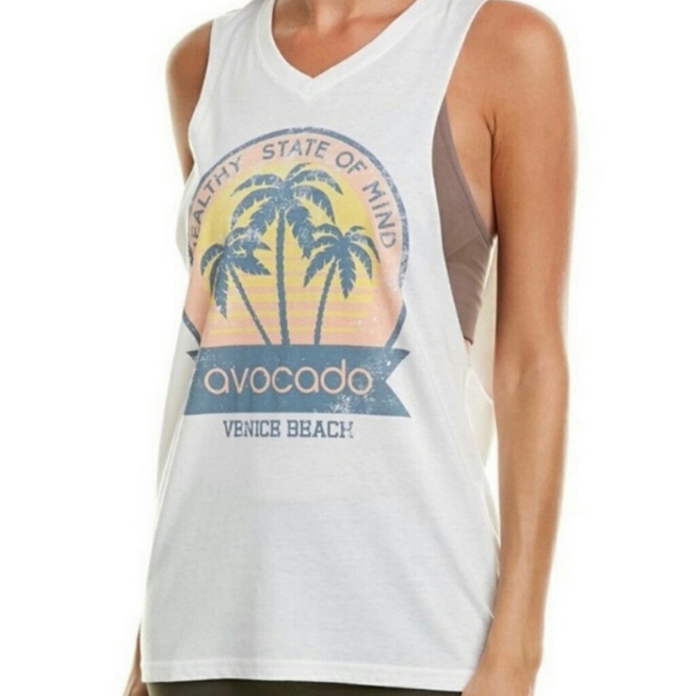 Avocado Venice Beach Muscle Tee Tank Top Exercise Yoga Gym NWOT
